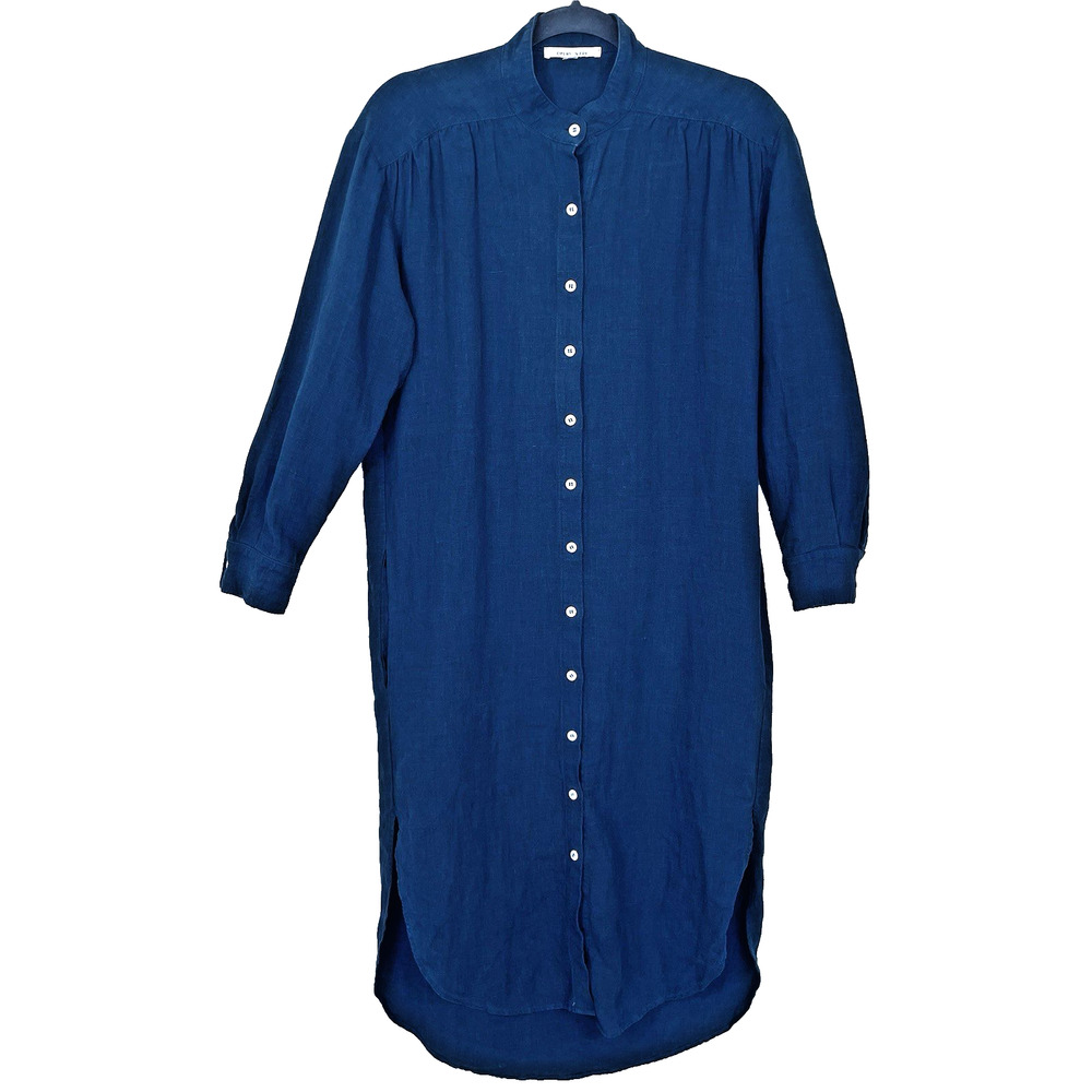 Emerson Fry Midi Shirt Dress Size XS Lake Blue 100% Linen Classic Preppy Coastal